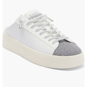 DKNY Garren Mule Sneakers Women’s Size 8 White Silver Glitter Toe — Brand New